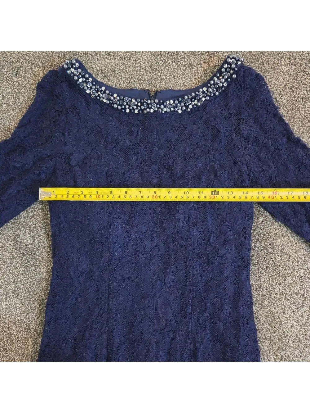 Alex Evenings Navy Blue Lace Embellished Neckline Cocktail Dress Size 12